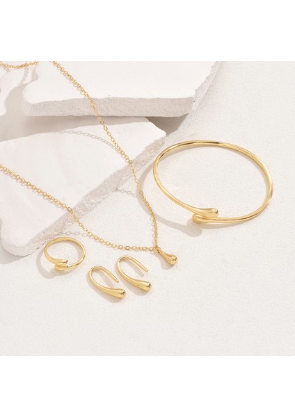 Altın Damla Kolye, Bilezik, Küpe ve Yüzük Takı Seti (Yurt Dışından) modelleri