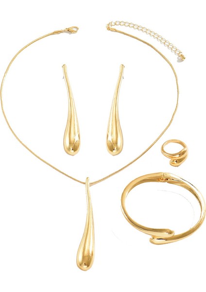 Altın Yağmur Damlası Kolye, Bilezik, Küpe ve Yüzük Takı Seti (Yurt Dışından)
