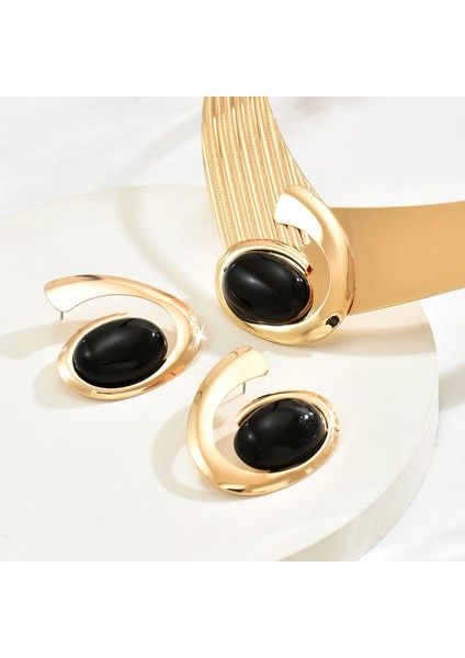 Altın Geometrik Taşlı Kolye ve Küpe Seti (Yurt Dışından) modelleri