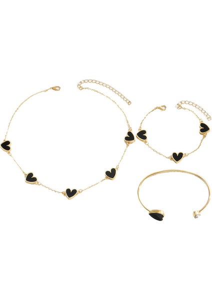 Altın Kalp Kolye, Bilezik ve Bileklik Takı Seti (Yurt Dışından)