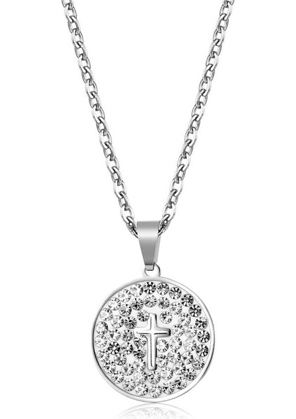 Zirkon Taşlı, Sade ve Klasik Paslanmaz Çelik Disk Kolye Ucu Kadın Kolyesi (Yurt Dışından)