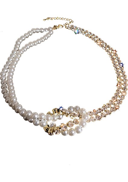 Kadınlar Için Vintage Hafif Lüks Yapay Elmas Yapay Inci Kombinasyonu Kolye (Yurt Dışından)