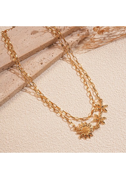 Kişiselleştirilmiş Vintage Çift Katmanlı Çiçek Kadın Köprücük Kemiği Kolyesi (Yurt Dışından) fiyatları