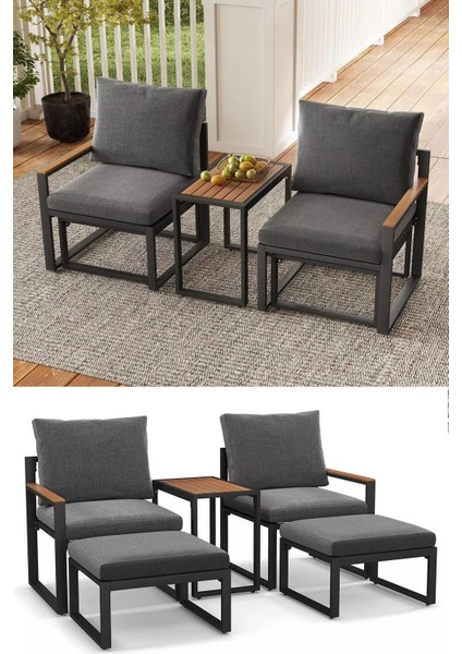 5 Parça Metal Çerçeve Outdoor Multilounge Bahçe Balkon Mobilya,uzanma