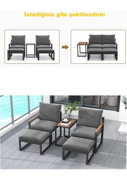 5 Parça Metal Çerçeve Outdoor Multilounge Bahçe Balkon Mobilya,uzanma indirimleri