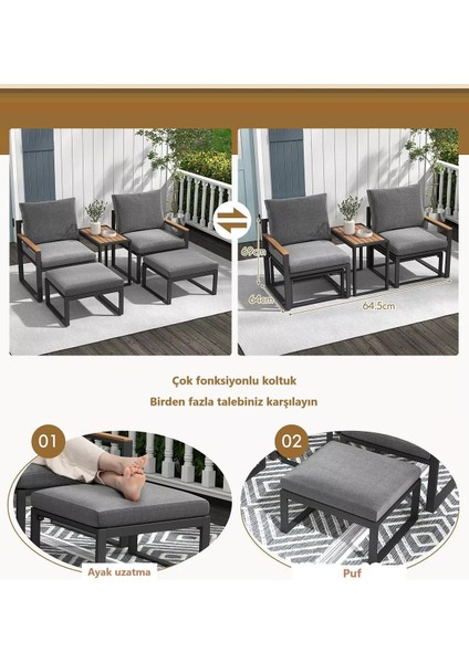 5 Parça Metal Çerçeve Outdoor Multilounge Bahçe Balkon Mobilya,uzanma