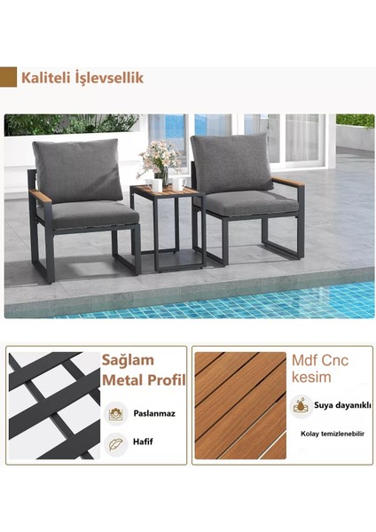 5 Parça Metal Çerçeve Outdoor Multilounge Bahçe Balkon Mobilya,uzanma