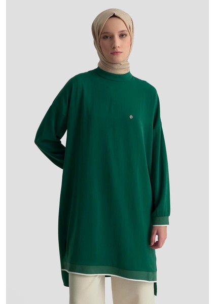 Kolları Ribanalı Arkadan Uzatmalı Basic Tunik-Zümrüt 25YT449 fiyatları