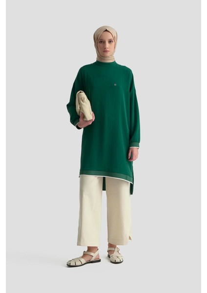 Kolları Ribanalı Arkadan Uzatmalı Basic Tunik-Zümrüt 25YT449 modelleri