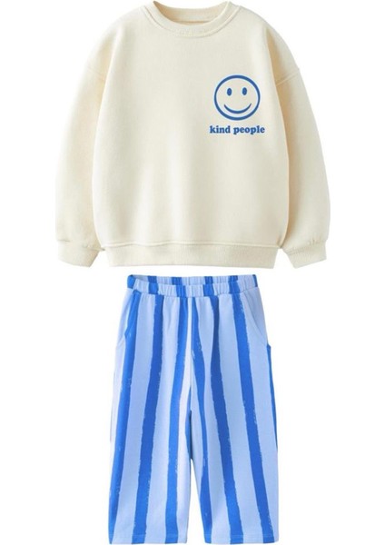 Erkek Çocuk Baskılı 3 Iplik Kumaş Kanvas Pantolonlu Pamuklu Alt Üst Takım