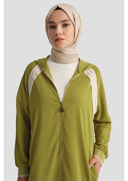 Boydan Fermuarlı Kapüşonlu Tunik-Olive 25YT409 fiyatları