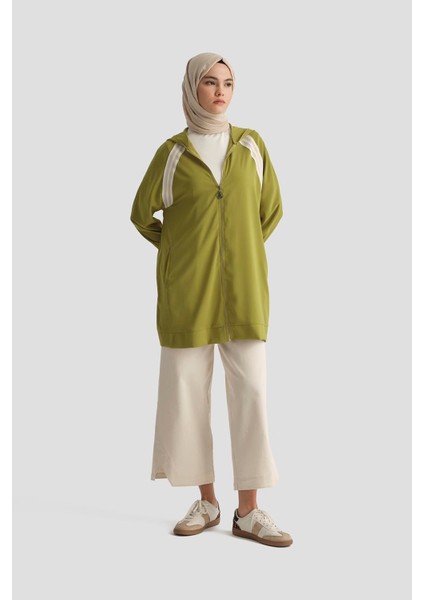 Boydan Fermuarlı Kapüşonlu Tunik-Olive 25YT409 modelleri