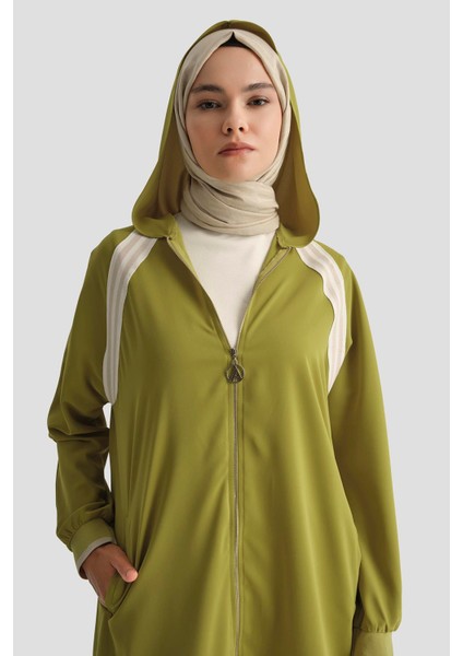 Boydan Fermuarlı Kapüşonlu Tunik-Olive 25YT409 fırsatları