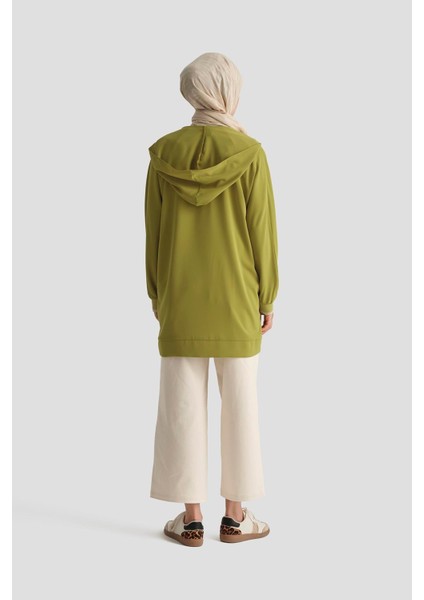 Boydan Fermuarlı Kapüşonlu Tunik-Olive 25YT409 indirimleri