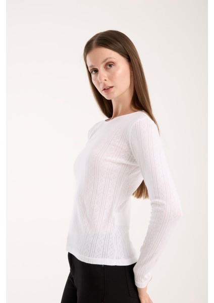 Kadın Ajurlu Triko Bluz – Geniş Yaka, Uzun Kollu, Rahat ve Dayanıklı 3014 fiyatları