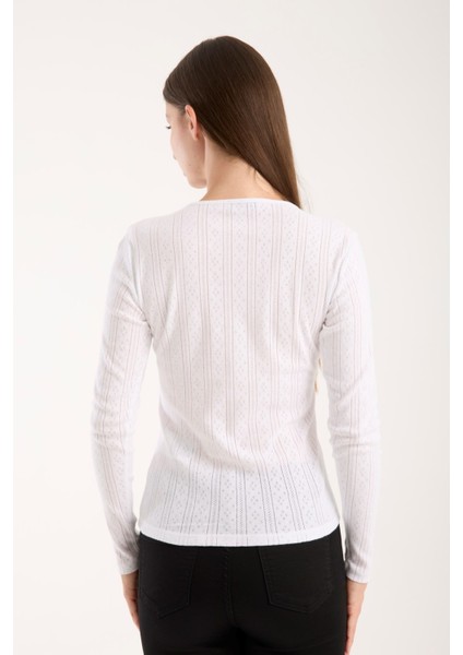 Kadın Ajurlu Triko Bluz – Geniş Yaka, Uzun Kollu, Rahat ve Dayanıklı 3014 modelleri