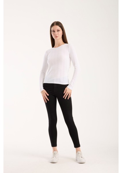 Kadın Ajurlu Triko Bluz – Geniş Yaka, Uzun Kollu, Rahat ve Dayanıklı 3014