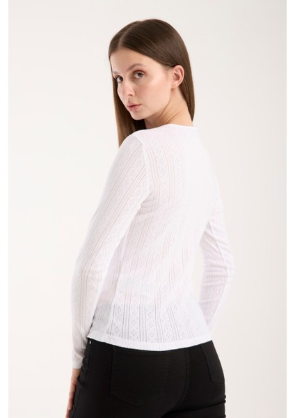 Kadın Ajurlu Triko Bluz – Geniş Yaka, Uzun Kollu, Rahat ve Dayanıklı 3014