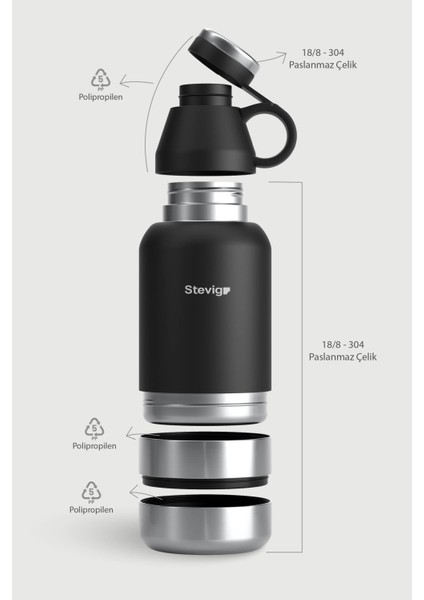 4 Multi-Cup Çelik Termos 900 ml Black ST-211