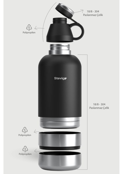 4 Multi-Cup Çelik Termos 1,9 Lt. Black ST-212