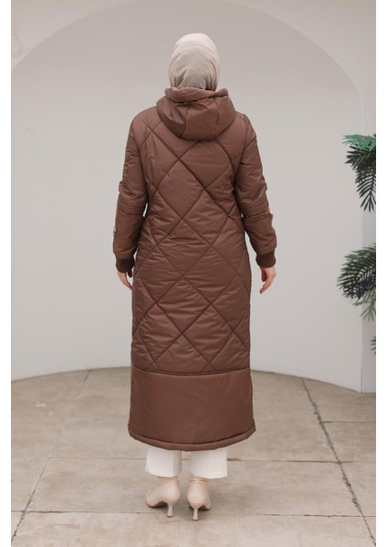 Boydan Fermuarlı Şişme Kapitone Desenli Mont Kahverengi 24KT710 modelleri