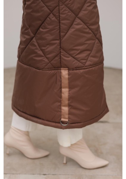 Boydan Fermuarlı Şişme Kapitone Desenli Mont Kahverengi 24KT710 fırsatları