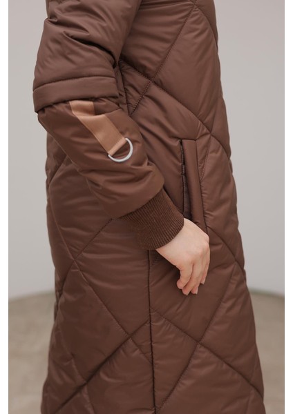 Boydan Fermuarlı Şişme Kapitone Desenli Mont Kahverengi 24KT710 indirimleri