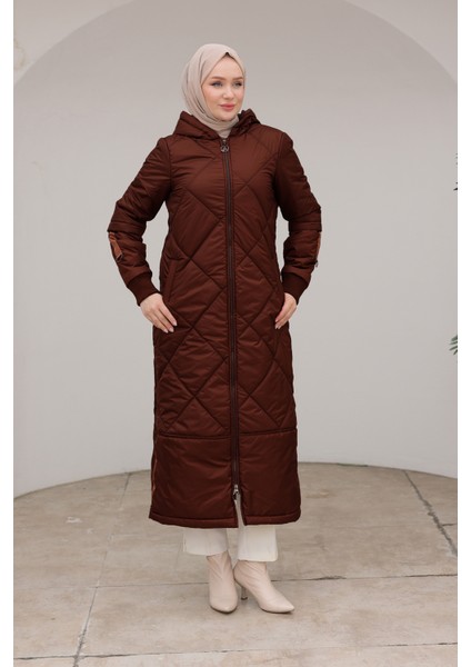 Boydan Fermuarlı Şişme Kapitone Desenli Mont Bordo 24KT710 fiyatları