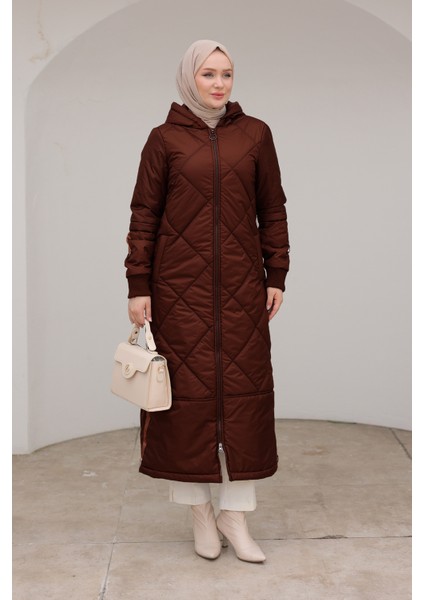 Boydan Fermuarlı Şişme Kapitone Desenli Mont Bordo 24KT710 modelleri