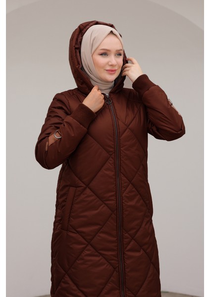 Boydan Fermuarlı Şişme Kapitone Desenli Mont Bordo 24KT710 fırsatları