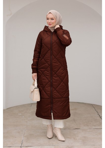 Boydan Fermuarlı Şişme Kapitone Desenli Mont Bordo 24KT710 indirimleri