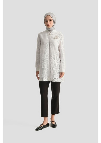 Içi Astarlı File Detaylı Fermuarlı Tunik-Ekru 25YT418 modelleri