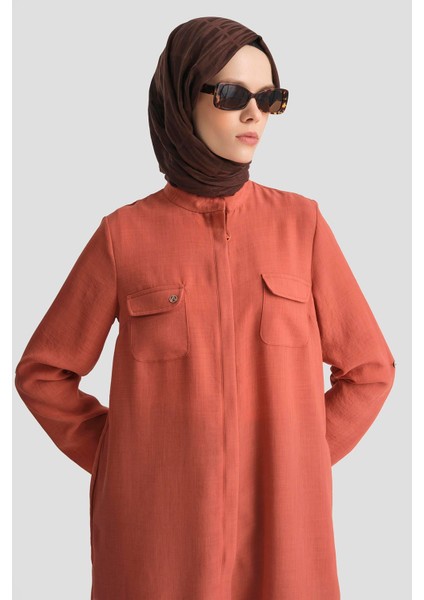 Yakaları Cepli Gizli Fermuarlı Tunik-Tarçın 25YT4138 modelleri