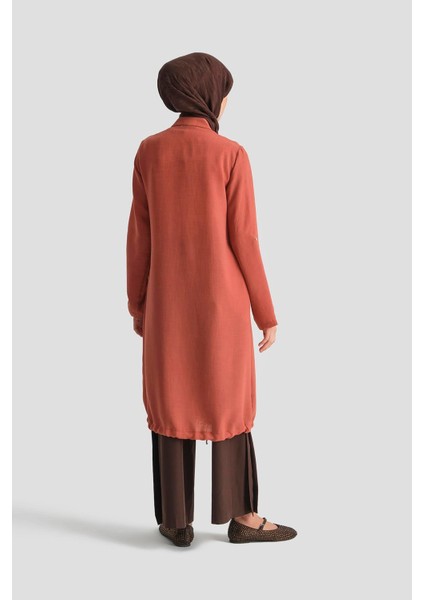 Yakaları Cepli Gizli Fermuarlı Tunik-Tarçın 25YT4138 fırsatları