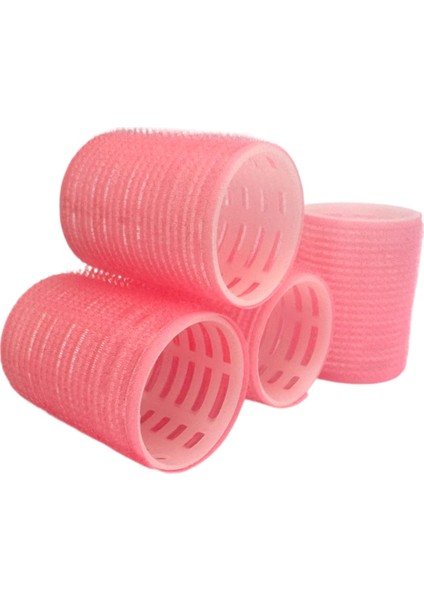 4lü Orta Boy Plastik Bigudi Pembe CB22 - Cırtlı Yapışkanlı Saç Bigudisi