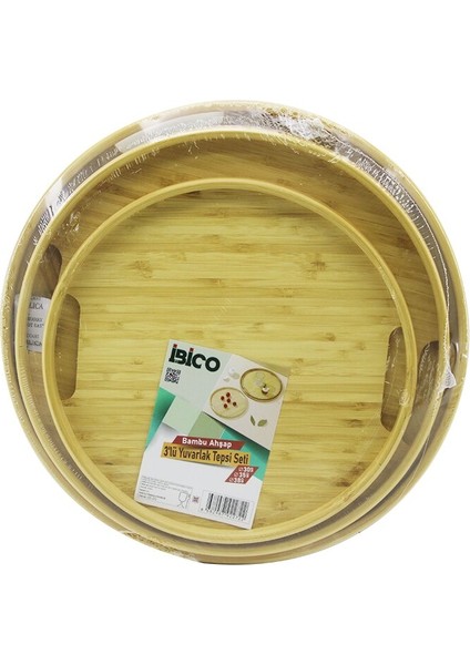 Yuvarlak - 3 Boy Bambu Ahşap Tepsi Seti 30--35--38CM (4741)