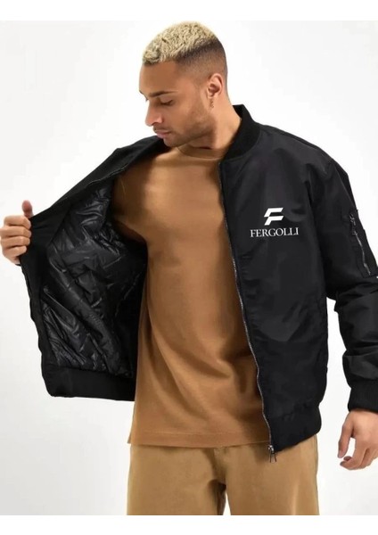 Unisex Uzun Kol Baskılı Bomber Ceket - Siyah modelleri