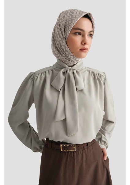 Boyun Kurdele Desenli Tunik-Gri 25YT303 fırsatları