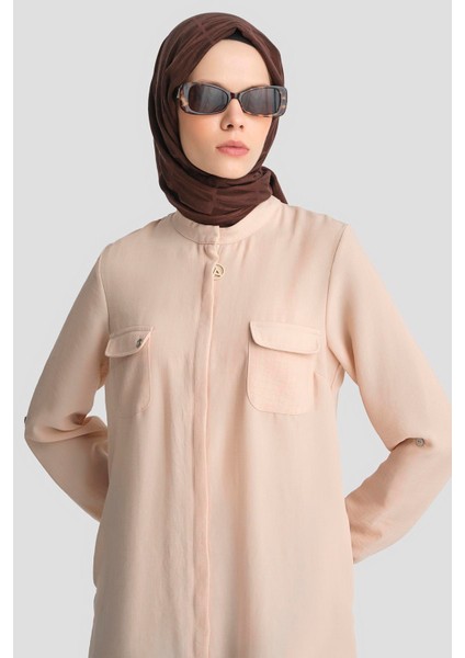 Yakaları Cepli Gizli Fermuarlı Tunik-Gül 25YT4138 fırsatları