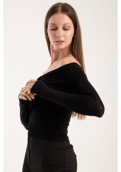 Kadın Geniş Yaka Omzu Açık Viskon Bluz – Esnek, Uzun Kollu, Slim Fit 3013 fiyatları