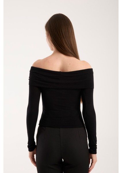 Kadın Geniş Yaka Omzu Açık Viskon Bluz – Esnek, Uzun Kollu, Slim Fit 3013 modelleri