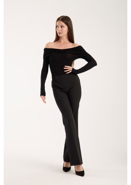 Kadın Geniş Yaka Omzu Açık Viskon Bluz – Esnek, Uzun Kollu, Slim Fit 3013 indirimleri