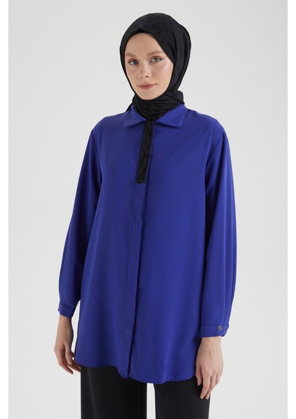 Çıt Çıt ve Düğmeli Gömlek Yaka Tunik-Morcivert 25YT406 fırsatları