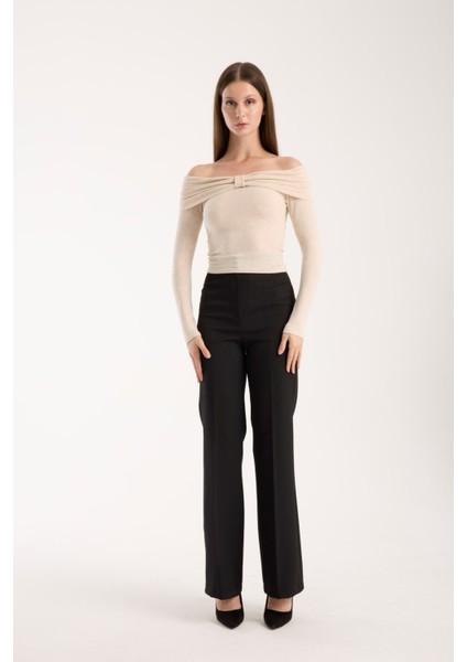 Kadın Geniş Yaka Omzu Açık Viskon Bluz – Esnek, Uzun Kollu, Slim Fit 3013 indirimleri