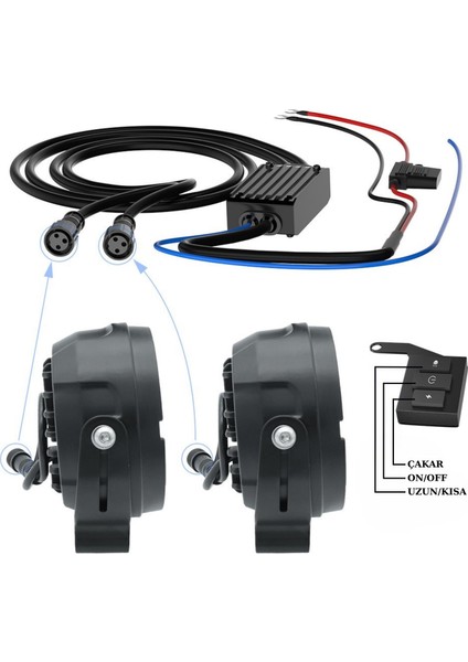 Motosiklet Profesyonel Sis Farı Seti Bluetooth Kumandalı 5 Modlu Beyaz Sarı Sis Farı Metal Gövde indirimleri