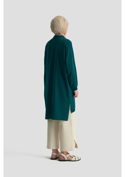 Kolları Ribanalı Arkadan Uzatmalı Basic Tunik-Petrol 25YT449 indirimleri