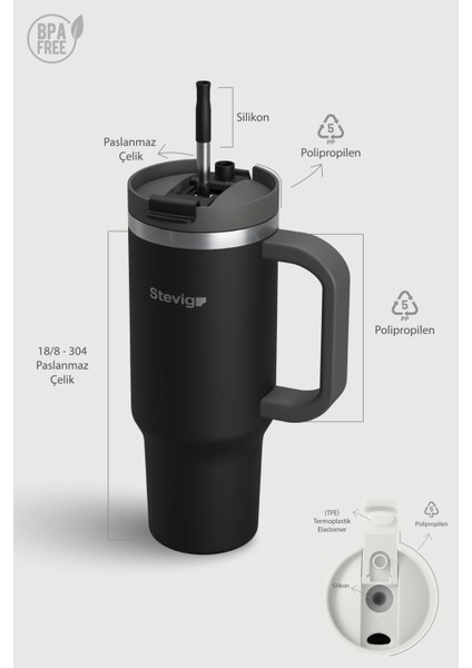 2 Moods Tuck-In Tumbler Sızdırmaz Çelik Termos 900 ml Black ST-236