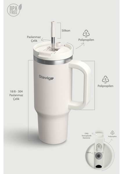 2 Moods Tuck-In Tumbler Sızdırmaz Çelik Termos 900 ml White Sand ST-242