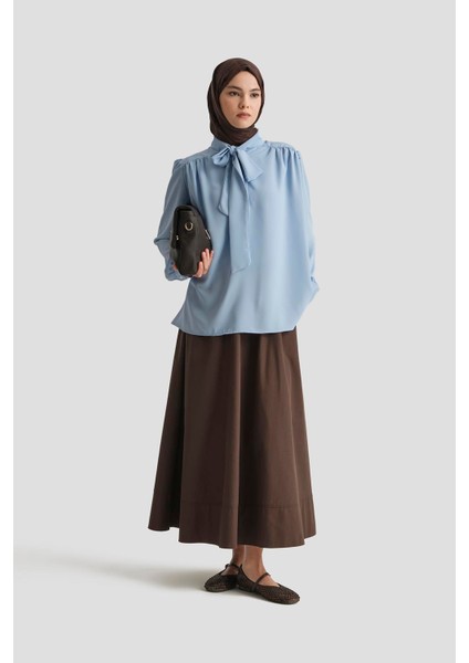 Boyun Kurdele Desenli Tunik-Mavi 25YT303 modelleri