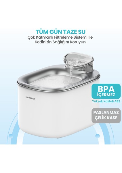 WF007L Otomatik Kedi Su Sebili, 3.5lt Geniş Hazne, Bpa Içermez, Metal Üst Tabla, Ultra Sessiz (Beyaz) indirimleri